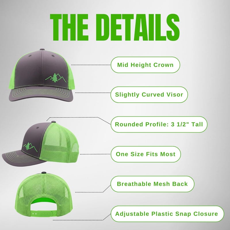 Lindo Trucker Hat [ Great Outdoors Design ] for Men and Women: Mid Profile Cap with Breathable Mesh Back and Adjustable Snap - Image 4